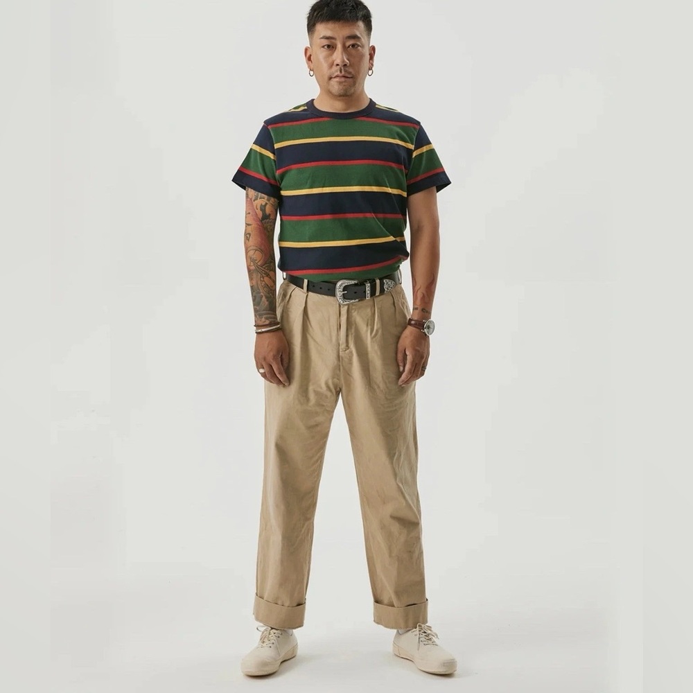 1930s IVY Style Double Pleated Chino Academia Trousers Khaki OLD MONEY UNISEX - Picture 7 of 15